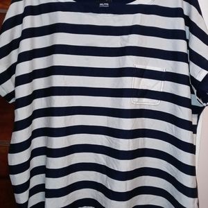 Silver and navy stripe top.